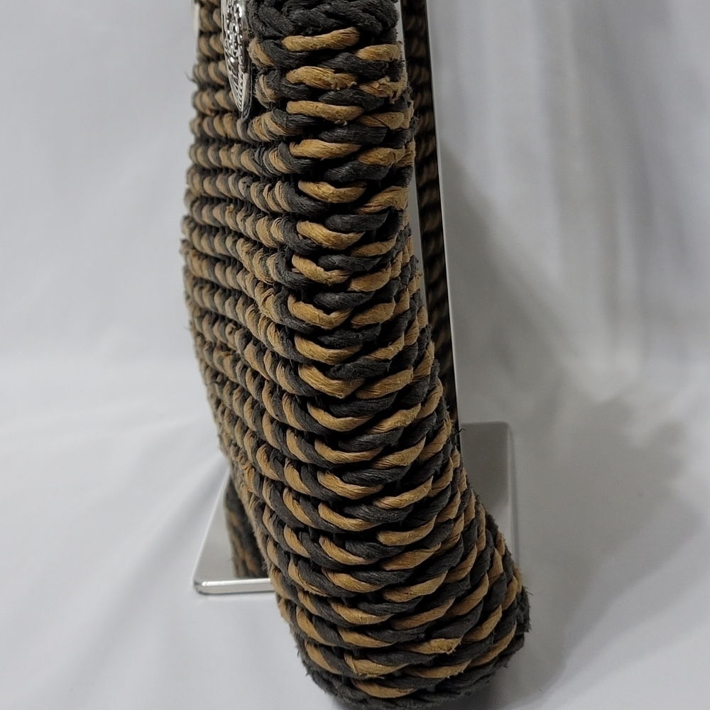 Vintage Brighton Raffia Straw Leather Trim Shoulder Bag - Black & Tan - Picture 5 of 16